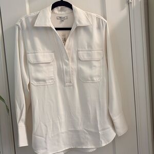 NWT Madewell cream/white long sleeve v-neck blouse